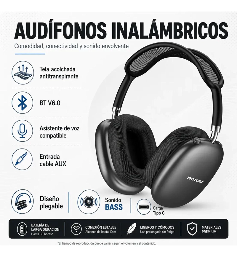 AUDIFONOS INALAMBRICOS BLUETOOTH V6.0 CON MICROFONO - 2