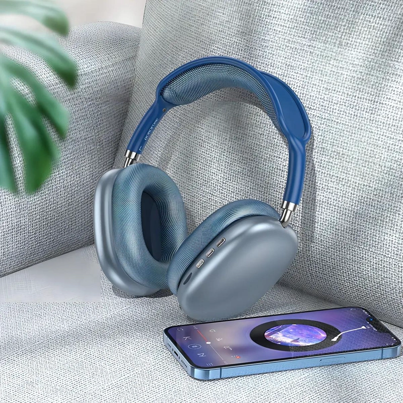 AUDIFONOS INALAMBRICOS COLOR AZUL MARINO CON LUZ - 1