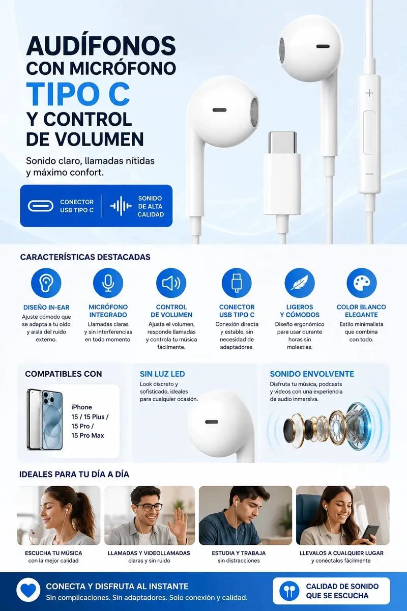 AUDIFONOS CON MICROFONO Y CONTROL DE VOLUMEN TIPO C - 2