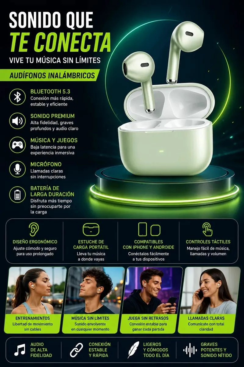 AUDIFONOS BLUETOOTH 5.3 CON SONIDO PREMIUM Y ESTUCHE - 2