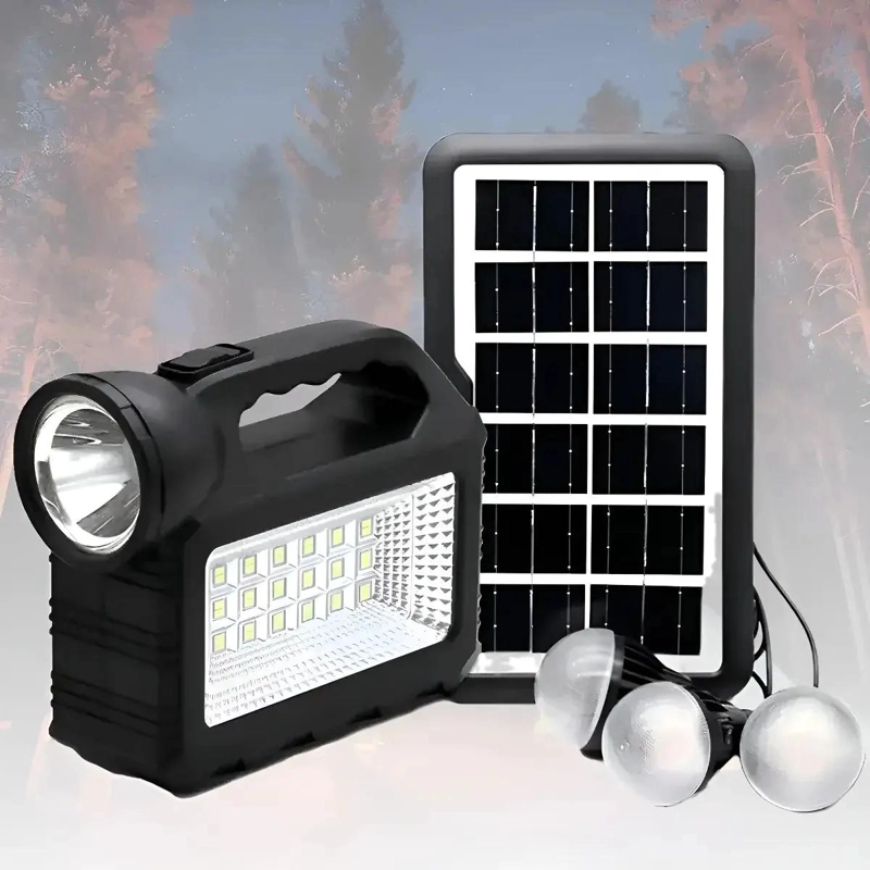 KIT SOLAR CON RADIO, LINTERNA, FOCO Y CARGADOR - 4