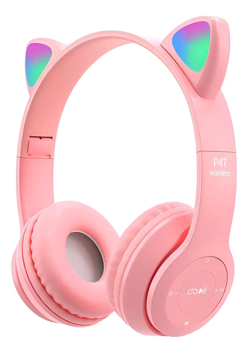 AURICULARES INALAMBRICOS D47 CON LUZ LED ROSA - 1