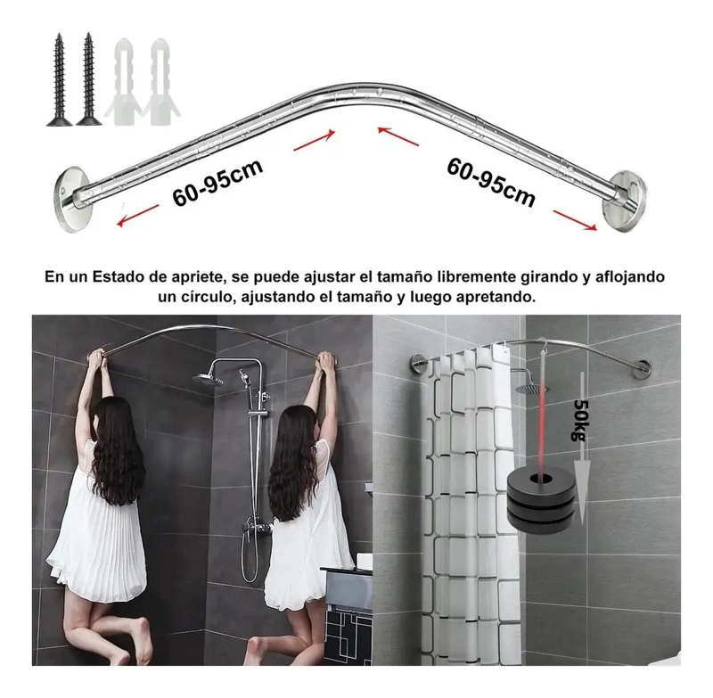 BARRA EXTENSIBLE PARA CORTINA DE DUCHA ESQUINERA 60-95CM - 2
