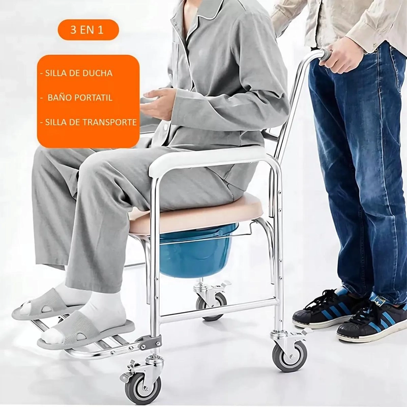 INODORO PORTATIL CON RUEDAS Y REPOSAPIE S CON BALDE - 3