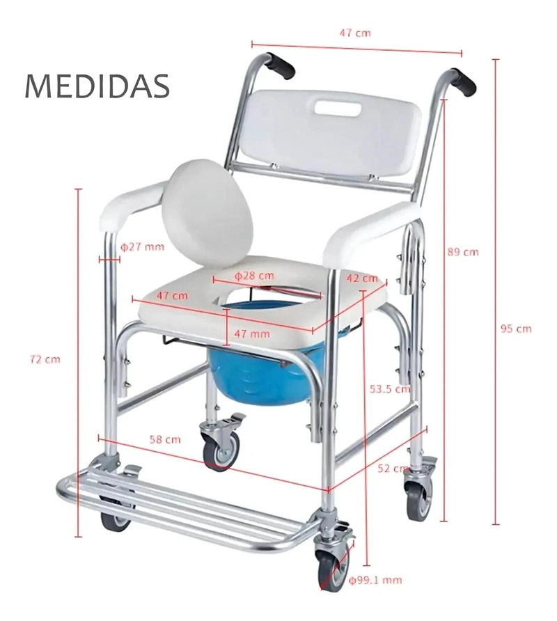 INODORO PORTATIL CON RUEDAS Y REPOSAPIE S CON BALDE - 4