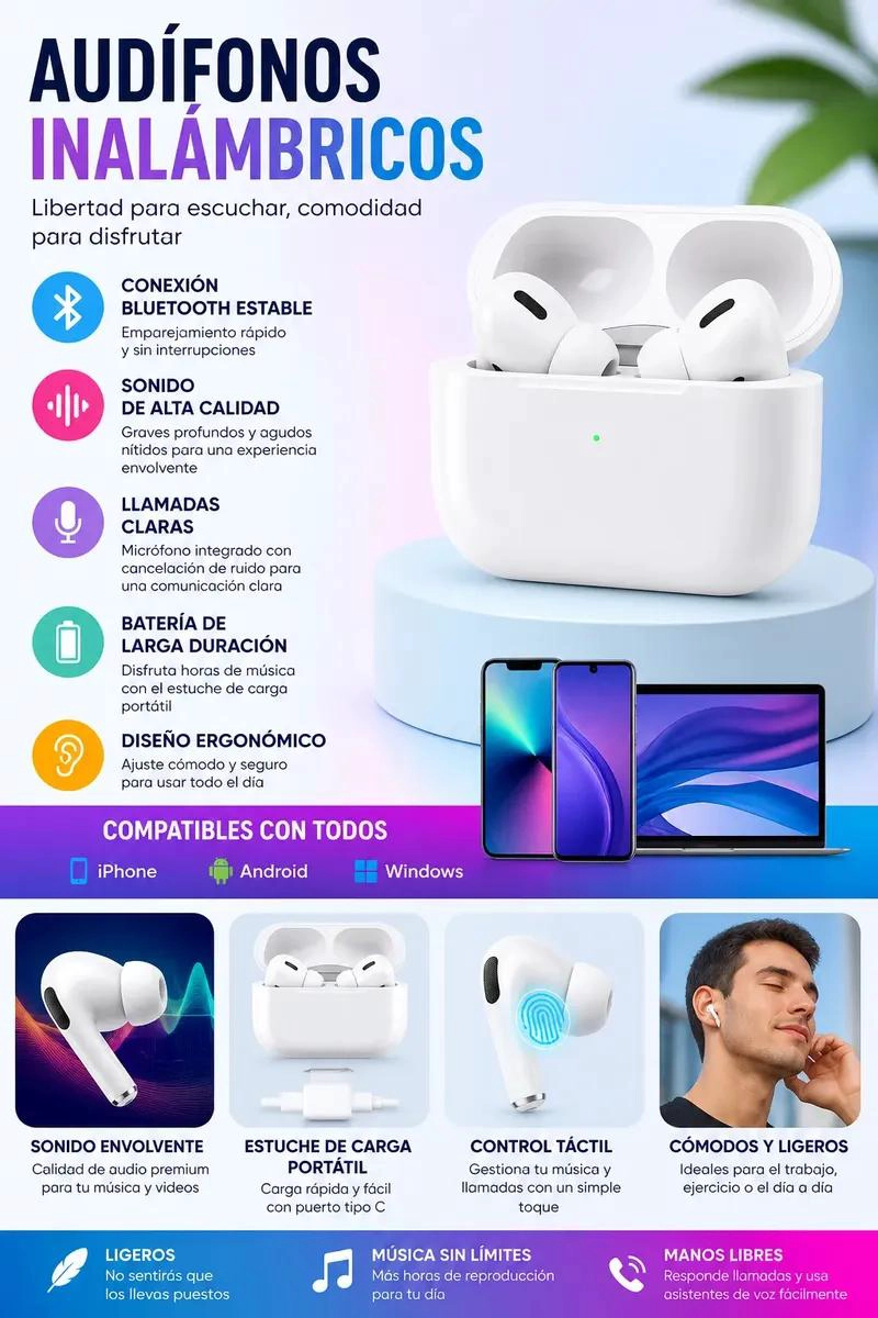AUDIFONOS BLUETOOTH BLANCOS CON ESTUCHE Y SONIDO HIFI - 2