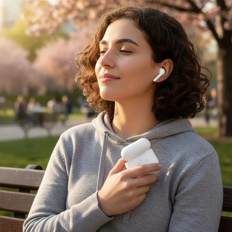 AUDIFONOS BLUETOOTH BLANCOS CON ESTUCHE Y SONIDO HIFI - 5