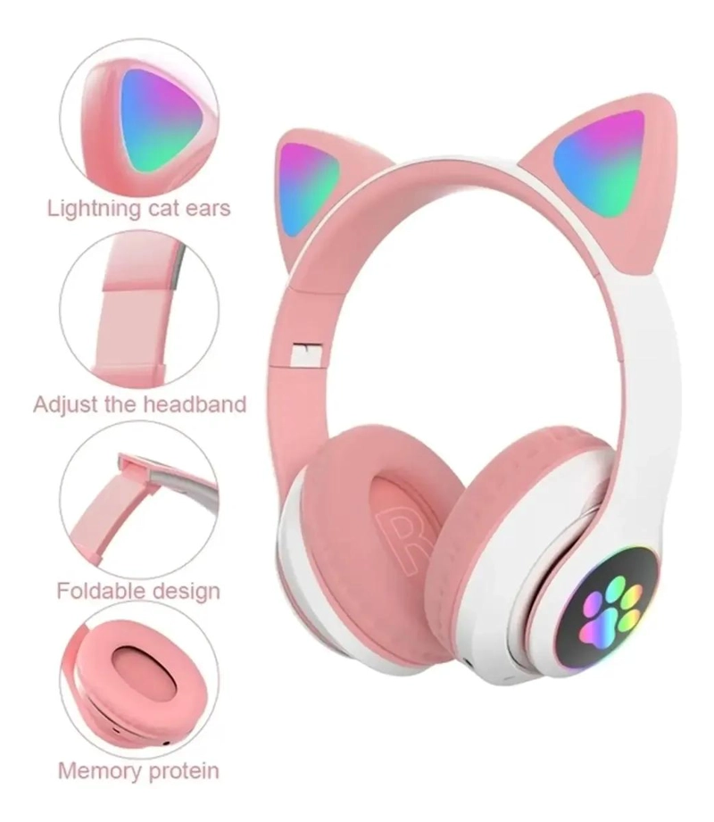 AUDIFONOS CON LUCES LED Y DISEÑO DE GATO - 4