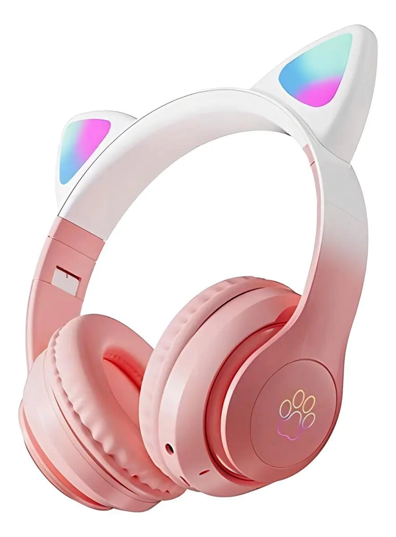 AUDIFONOS BLUETOOTH CON OREJAS DE GATO COLOR VIOLETA - 1