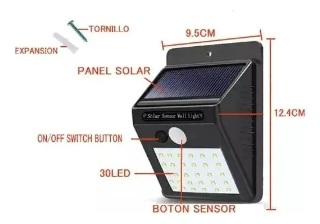 PACK 5 FOCOS SOLARES 30 LED EXTERIOR CON SENSOR - 1