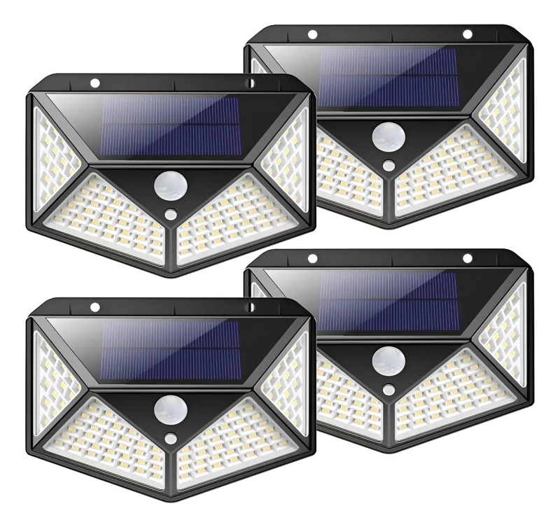 PACK 4 LAMPARAS SOLARES 100 LED CON SENSOR EXTERIOR - 1