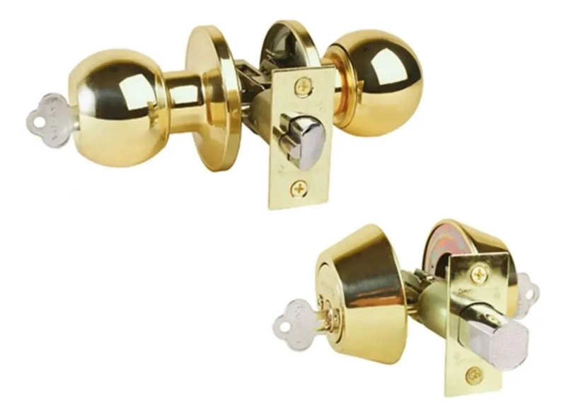 KIT CERRADURA CON POMO Y CERROJO DE SEGURIDAD DORADO - 2