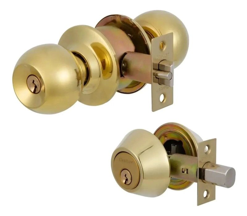KIT CERRADURA CON POMO Y CERROJO DE SEGURIDAD DORADO - 5