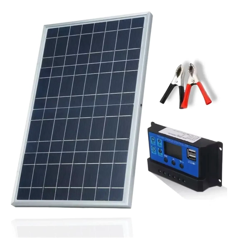 KIT PANEL SOLAR 12V POLICRISTALINO CON CONTROLADOR Y USB - 1
