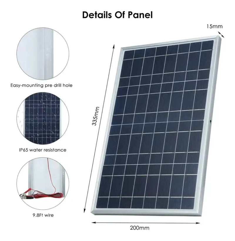 KIT PANEL SOLAR 12V POLICRISTALINO CON CONTROLADOR Y USB - 2