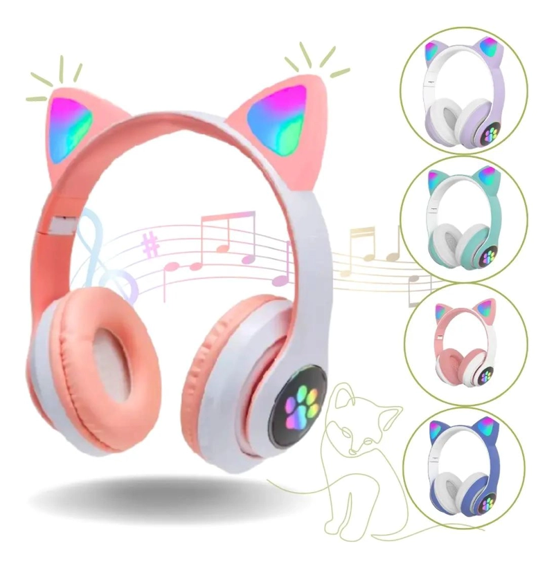 AUDIFONOS INALAMBRICOS BLUETOOTH CON LUZ COLOR ROSA - 2