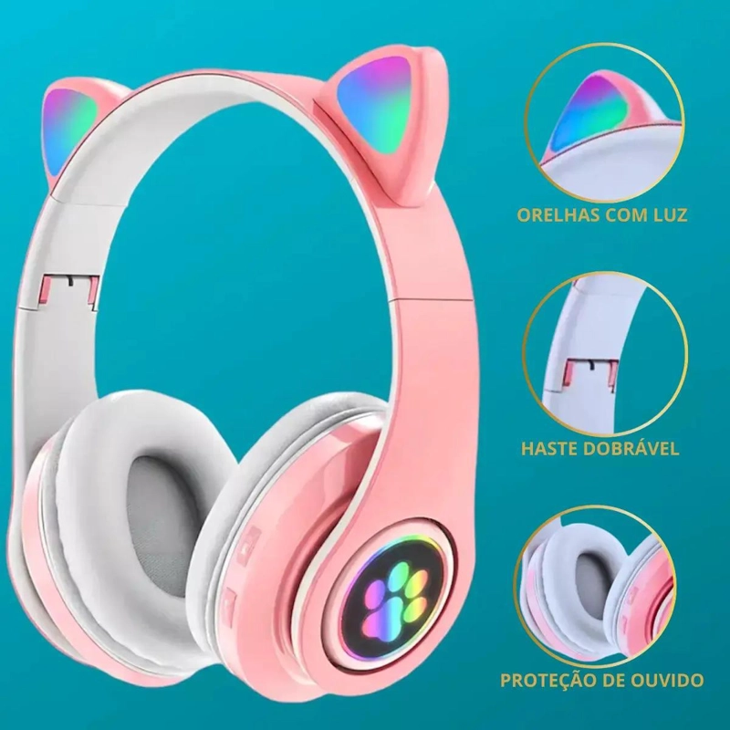 AUDIFONOS INALAMBRICOS BLUETOOTH CON LUZ COLOR ROSA - 3