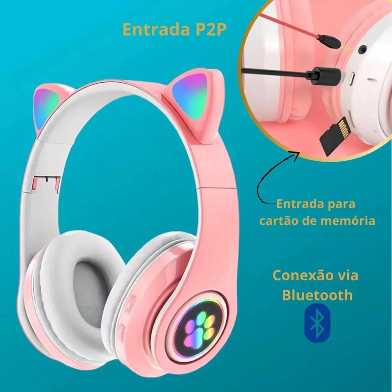AUDIFONOS INALAMBRICOS BLUETOOTH CON LUZ COLOR ROSA - 4