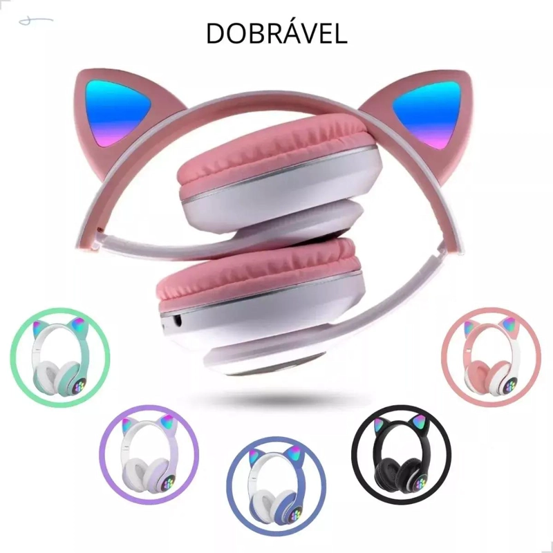 AUDIFONOS INALAMBRICOS BLUETOOTH CON LUZ COLOR ROSA - 5