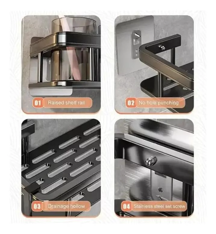 ORGANIZADOR ADHESIVO PARA DUCHA CON REPISA Y JABONERA - 4