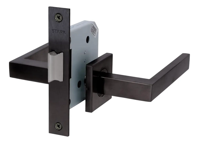 CERRADURA DE EMBUTIR SIMPLE PASO CON MANILLAS NEGRO MATE - 2