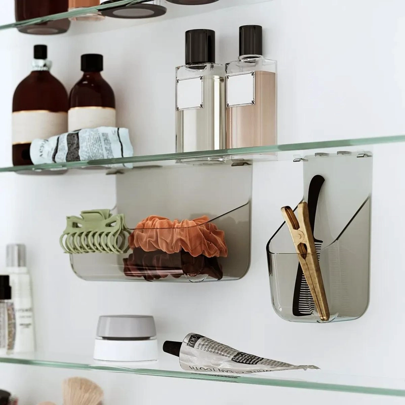SET 2 ORGANIZADORES COLGANTES PARA BAÑO TRANSPARENTE GRIS - 2