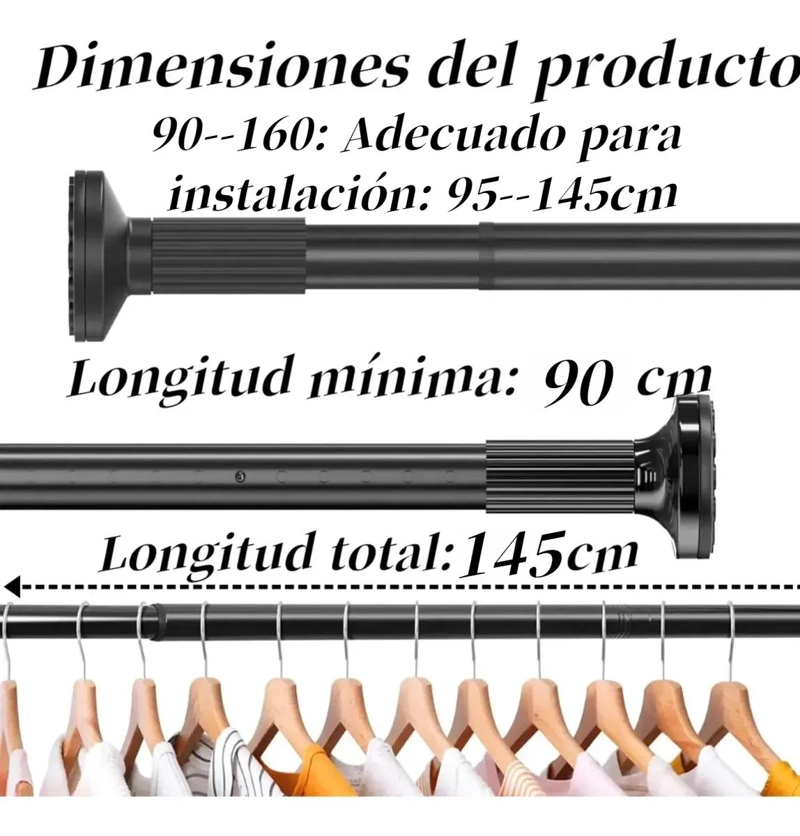 BARRA PARA CORTINA DE DUCHA EXTENSIBLE 90-160 CM ACERO - 2