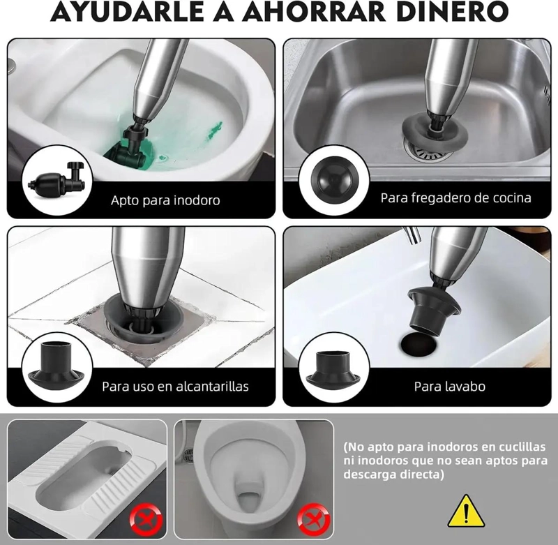 BOMBA DESTAPACAÑOS CON BAROMETRO PARA BAÑO Y COCINA - 4