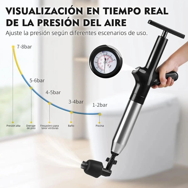 BOMBA DESTAPACAÑOS CON BAROMETRO PARA BAÑO Y COCINA - 5