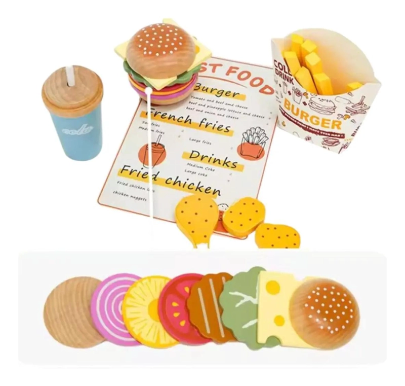 SET DE HAMBURGUESA DE MADERA PARA NIÑOS - 3