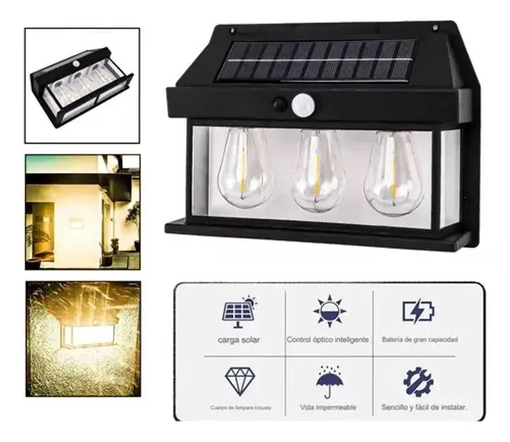 APLIQUE SOLAR IMPERMEABLE CON SENSOR Y 3 LEDS - 3