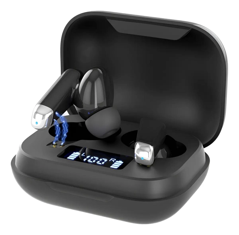 AUDIFONOS INALAMBRICOS BLUETOOTH CON ESTUCHE NEGRO - 1