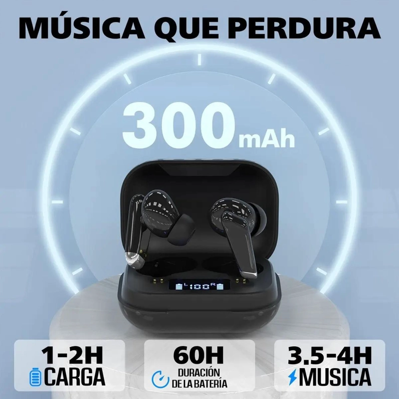 AUDIFONOS INALAMBRICOS BLUETOOTH CON ESTUCHE NEGRO - 4