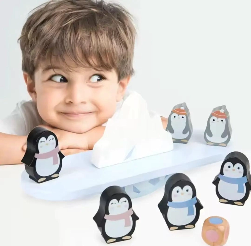 BLOQUES DE EQUILIBRIO DE MADERA CON FIGURAS DE PINGÜINOS - 1