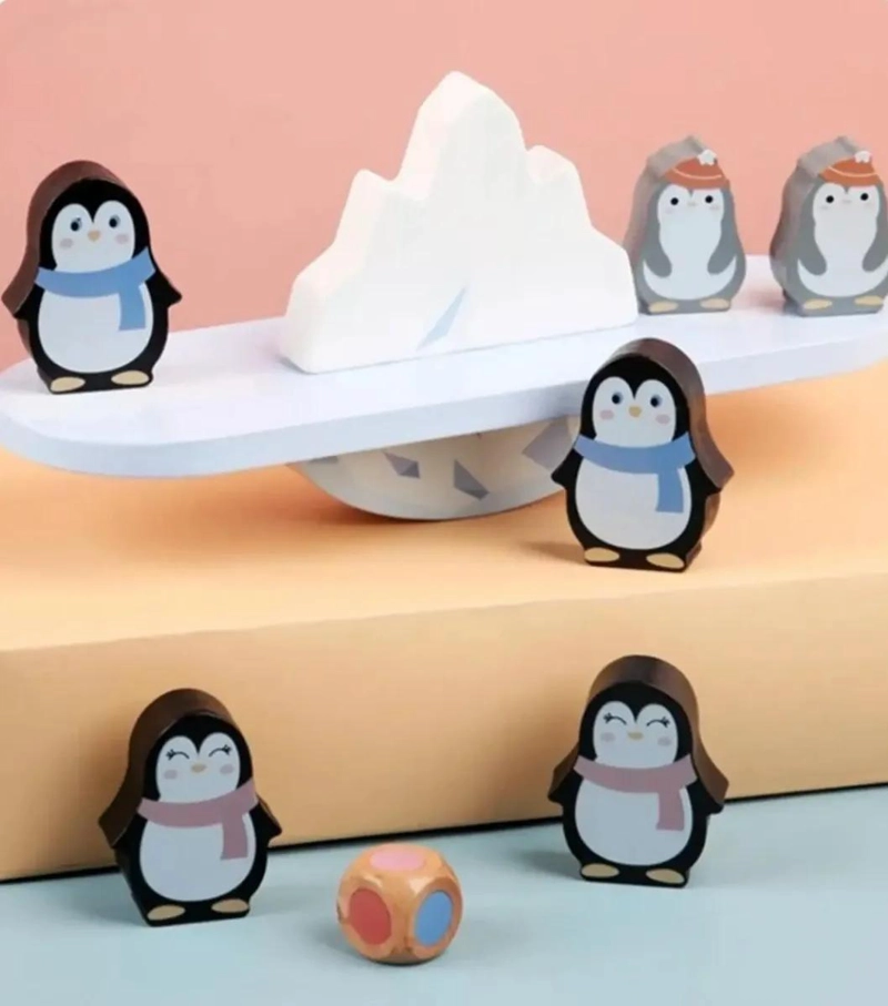BLOQUES DE EQUILIBRIO DE MADERA CON FIGURAS DE PINGÜINOS - 3