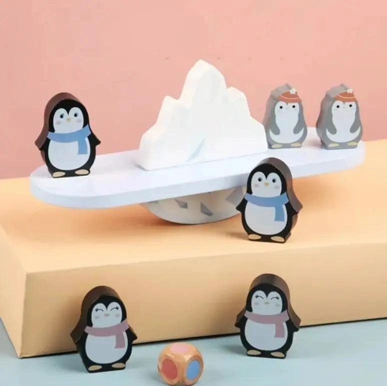 BLOQUES DE EQUILIBRIO DE MADERA CON FIGURAS DE PINGÜINOS - 4