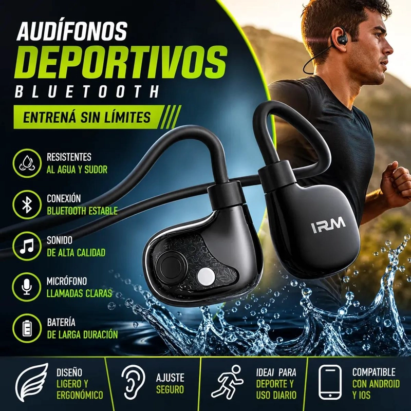 AUDIFONOS BLUETOOTH DEPORTIVOS CON MICROFONO Y RESISTENTE - 2