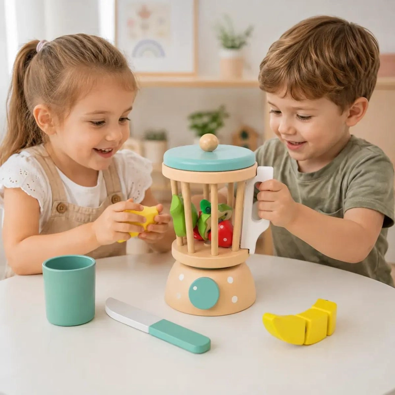 SET DIDACTICO DE MEZCLADOR DE FRUTAS DE MADERA PARA NIÑOS - 1