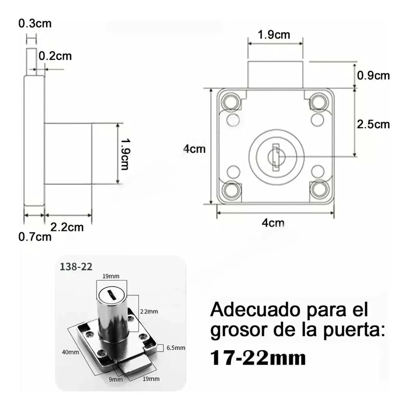 JUEGO DE 4 CERRADURAS PARA MUEBLES CON LLAVES - 2