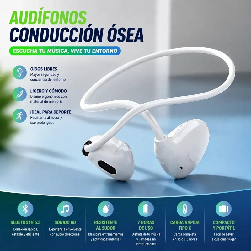 AUDIFONOS OSEOS INALAMBRICOS BLUETOOTH 5.3 DEPORTIVOS - 2