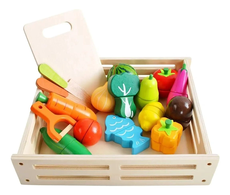 SET DIDACTICO DE FRUTAS Y VERDURAS DE MADERA 17 PIEZAS - 1