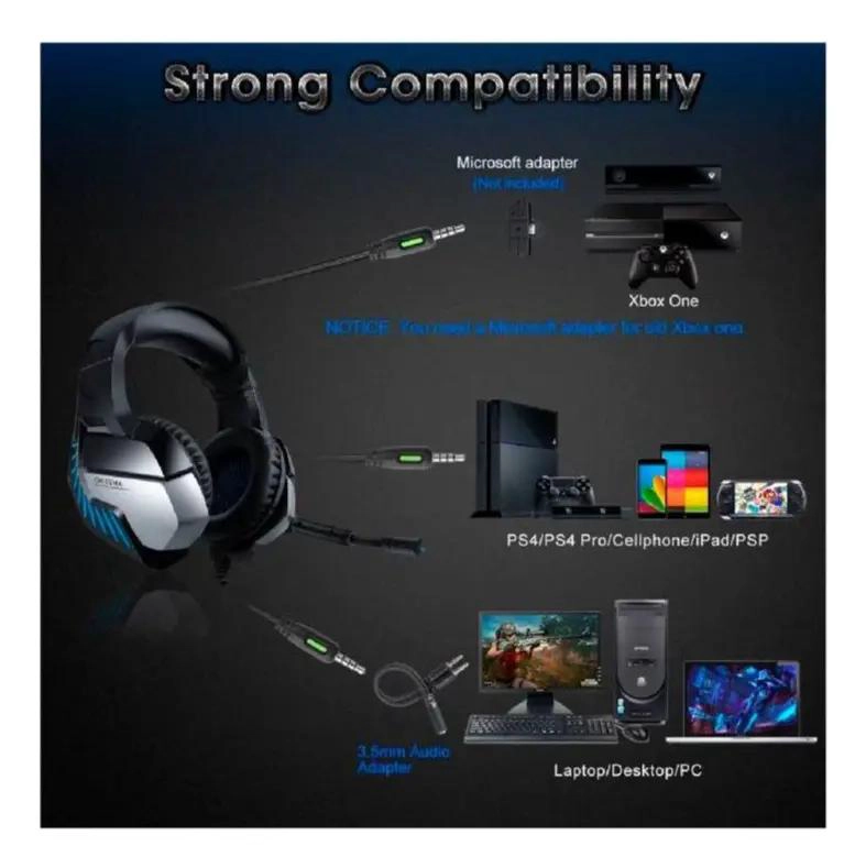AUDIFONOS GAMER K5 PRO NEGRO Y AZUL - 2