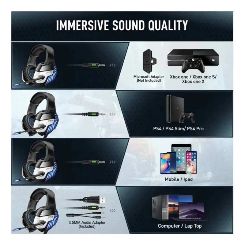 AUDIFONOS GAMER K5 PRO NEGRO Y AZUL - 5