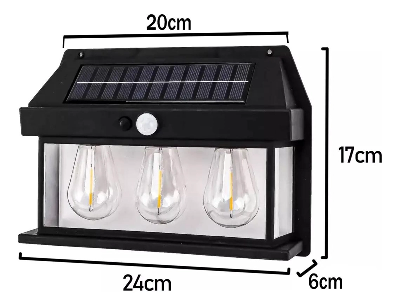 APLIQUE SOLAR VINTAGE CON SENSOR Y 3 LED IMPERMEABLE - 4
