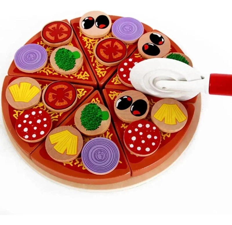 JUEGO DIDACTICO DE MADERA CORTE DE PIZZA PARA NIÑOS - 1