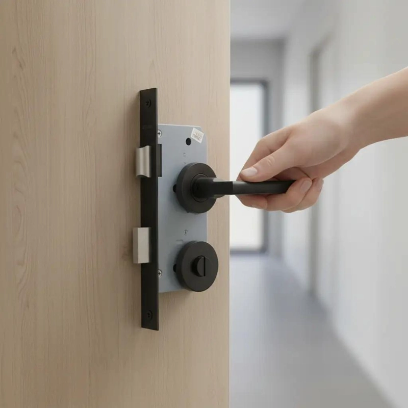 CERRADURA EMBUTIR PARA BAÑO CON MANILLA Y RANURA DE EMERG - 5