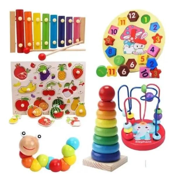PACK 6 JUGUETES DIDACTICOS DE MADERA PARA NIÑOS - 1