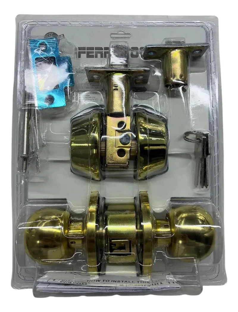 KIT CERRADURA CON POMO Y CERROJO DE SEGURIDAD DORADO - 5