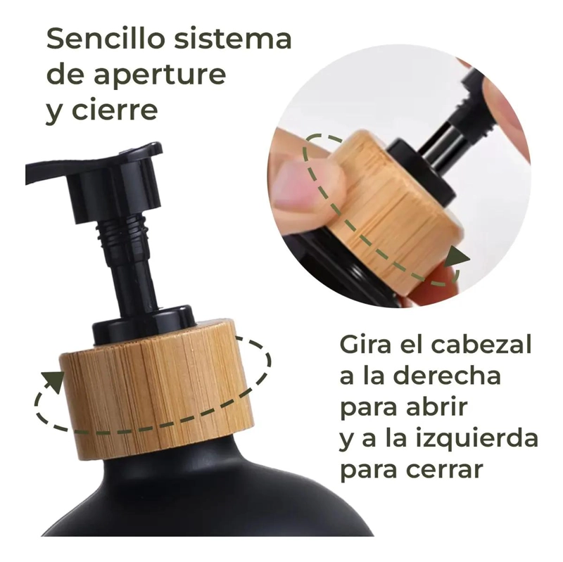 PACK 3 DISPENSADORES DE JABON 500 ML PLASTICO BAMBU - 3