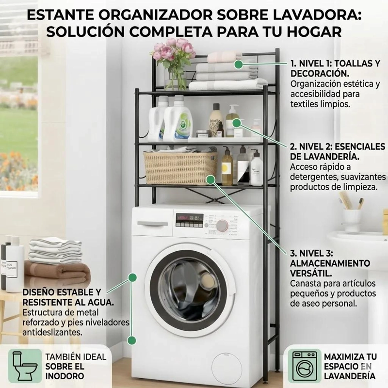 ORGANIZADOR DE BAÑO DE 3 NIVELES PARA INODORO O LAVANDER - 4
